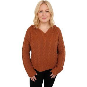 2/$30 SO Cable Knit Hooded V-Neck Sweater Brown XL #9934